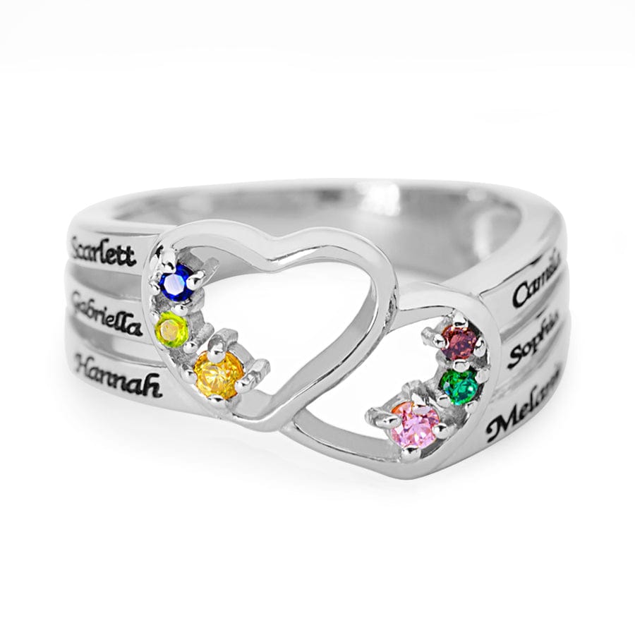 Sterling Silver / 5 Family Ring with Birthstones and Names