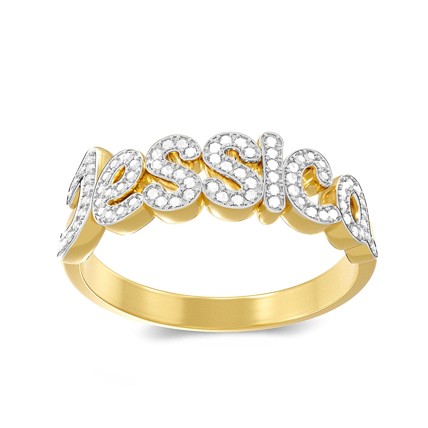 Iced Out Script Name Ring